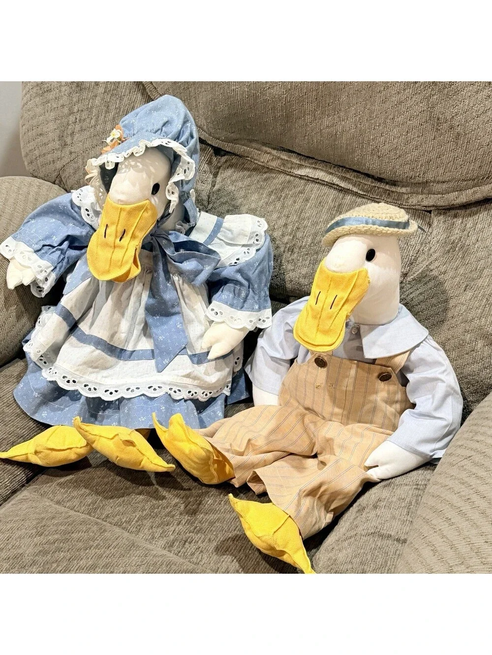 Vintage 20” Handmade Fabric Country Geese Set ~ Grandma Core 💙 Goose Decoration